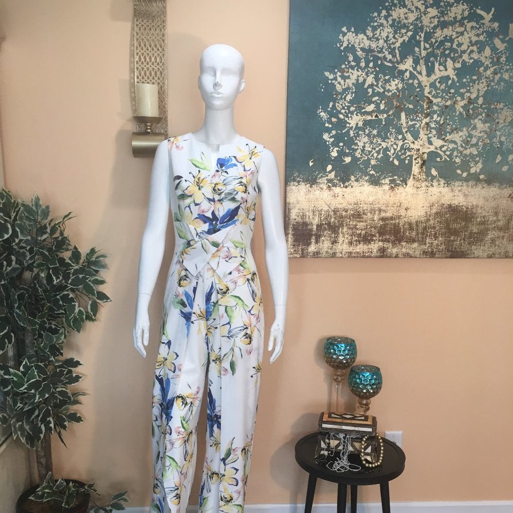 Alex Marie Floral Print Split Round Neck Jumpsuit